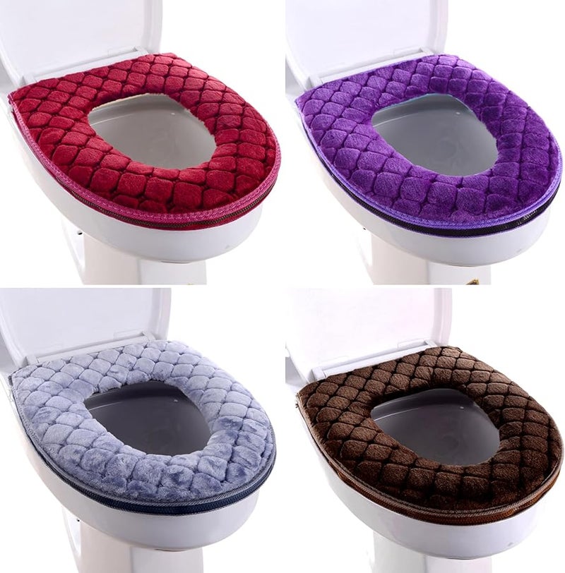 غطاء مقعد مرحاض أحمر ناعم قابل للغسل بسحاب وسادة دافئة - Image 3